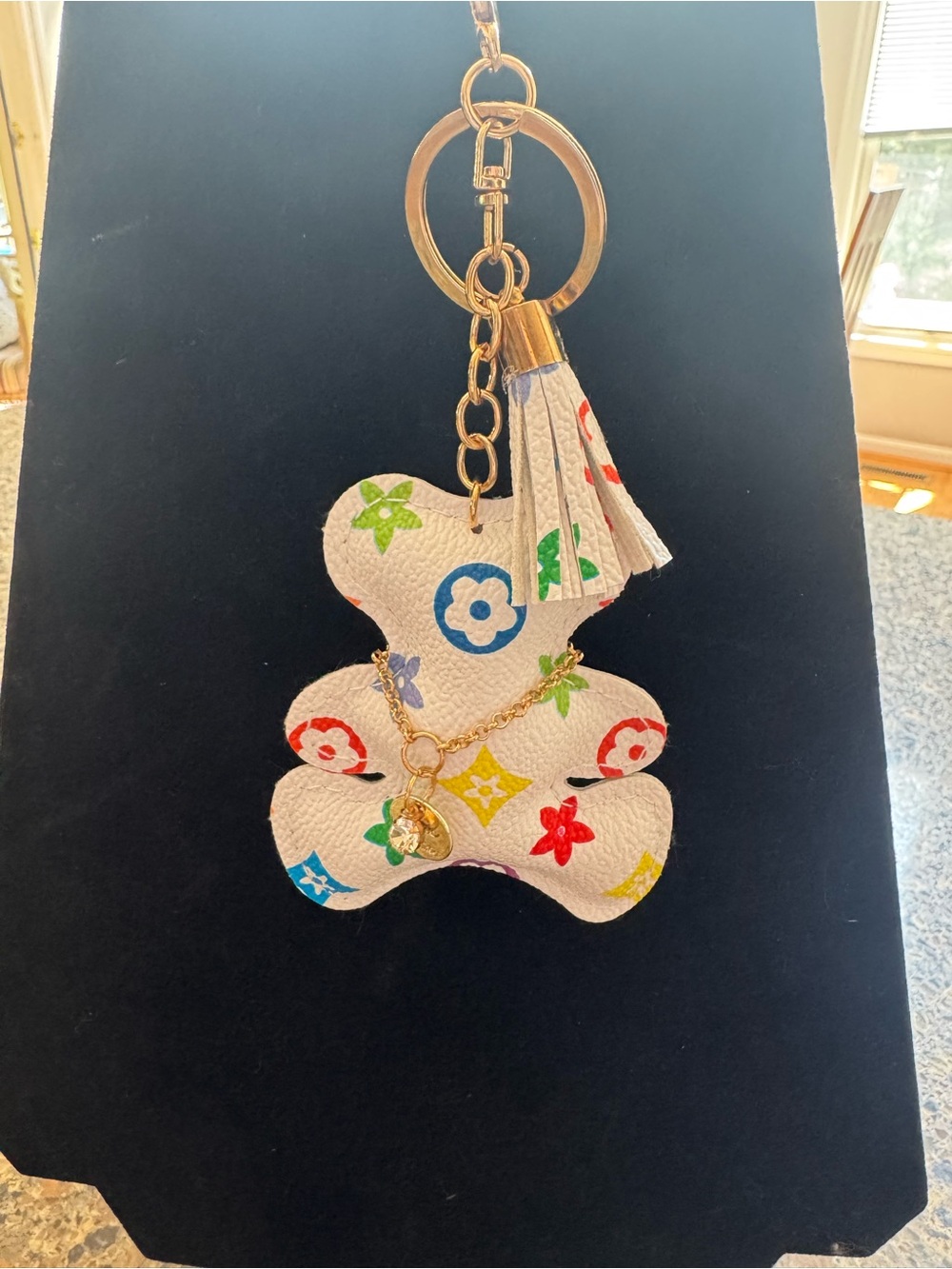 Source Unknown White Multicolor Teddy Bear Tassel Keychain Bag Charm